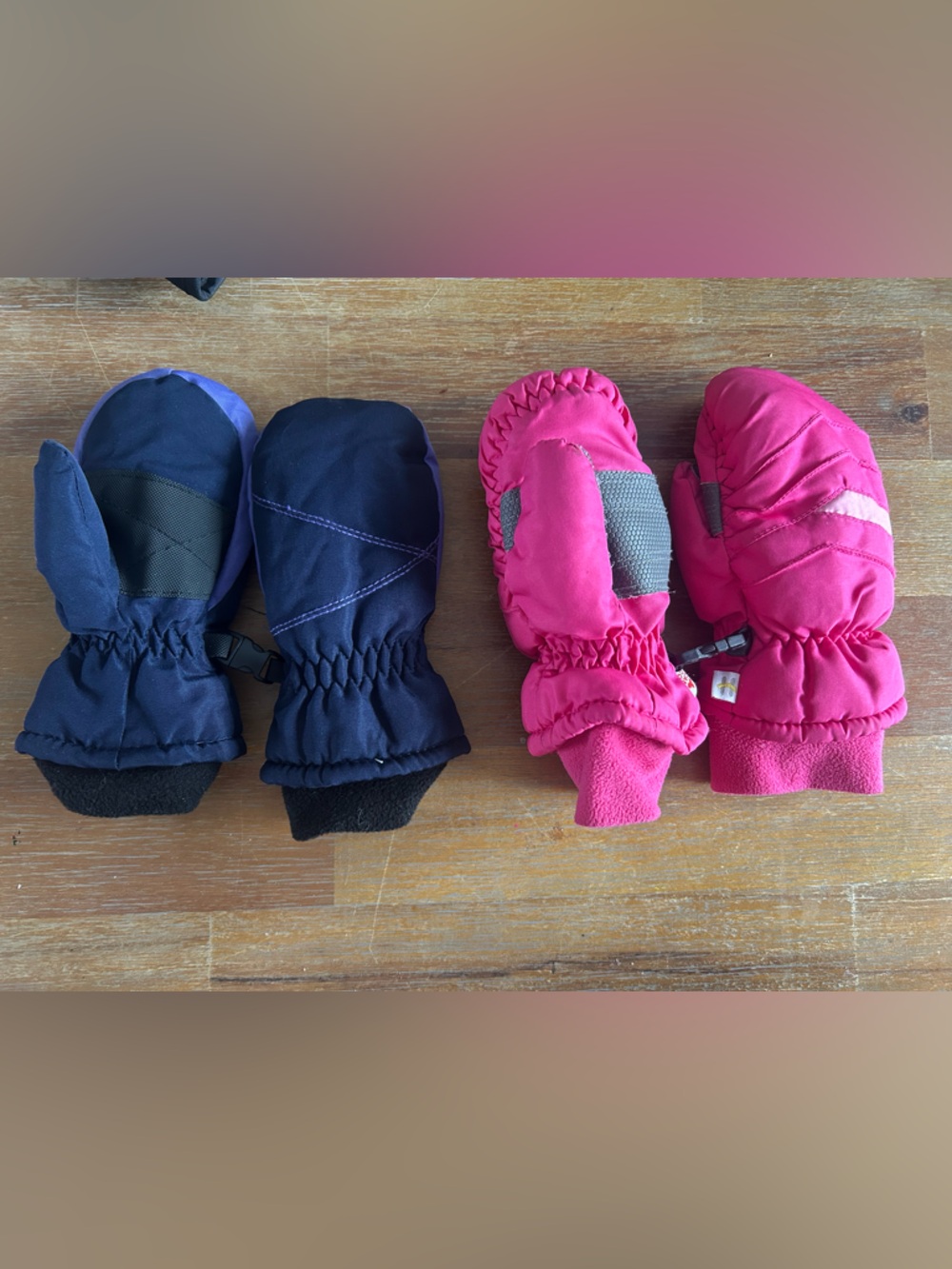 Kids Winter Snow Mittens - Pink and Navy